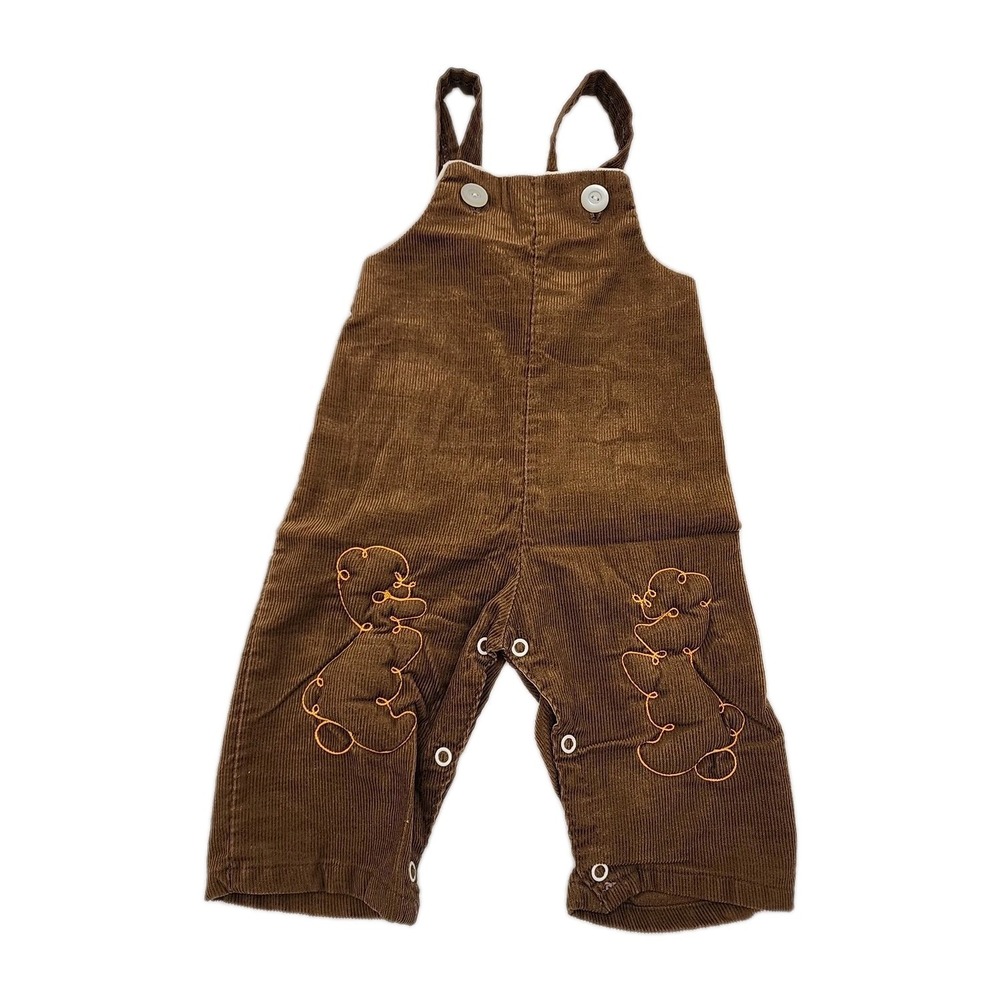 Vintage Rondi Brown Corduroy Overalls With Embroidered Poodles Sz 18 Months